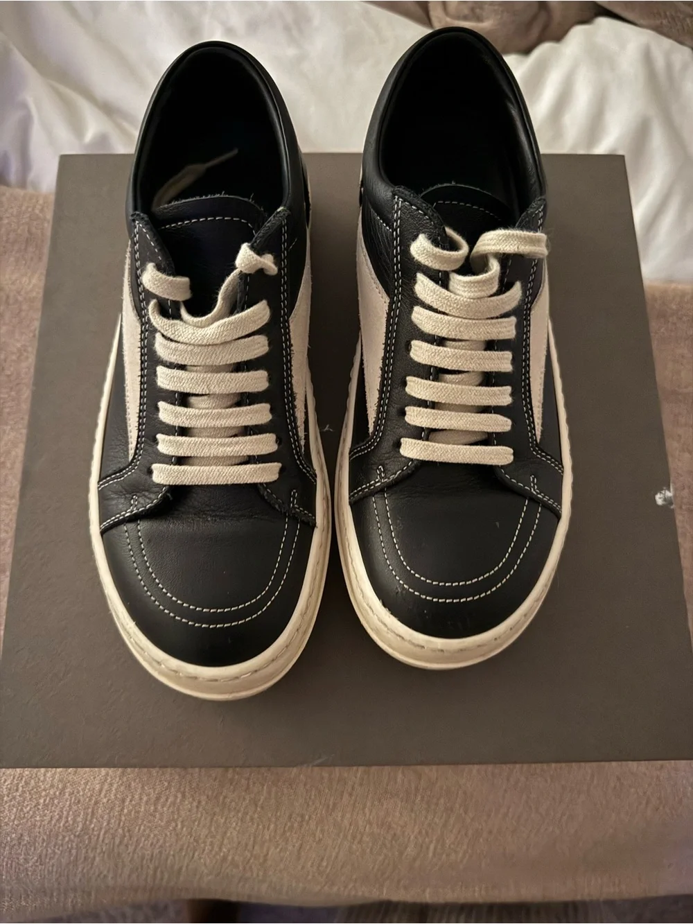 Rick Owens Black and Cream Kids Sneakers with Contrast Panels size 35